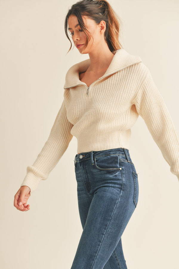LUDOVICA RIBBED KNIT WITH WIDE COLLAR TOP