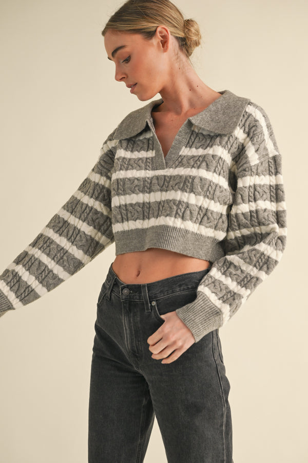 JUNIA COLLARED KNIT STRIPE SWEATER