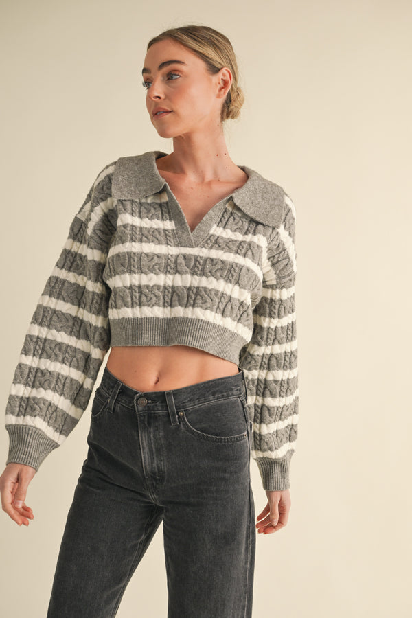 JUNIA COLLARED KNIT STRIPE SWEATER