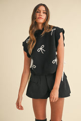MELCHIE BOW KNIT VEST WITH SIDE BOW