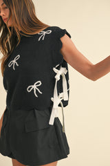 MELCHIE BOW KNIT VEST WITH SIDE BOW