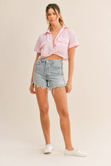 MALIYAH TWISTED FRONT BUTTON DOWN CROP SHIRTS