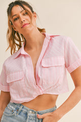 MALIYAH TWISTED FRONT BUTTON DOWN CROP SHIRTS