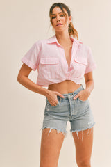 MALIYAH TWISTED FRONT BUTTON DOWN CROP SHIRTS