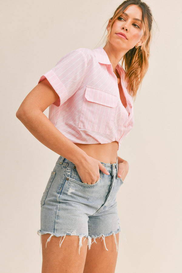 MALIYAH TWISTED FRONT BUTTON DOWN CROP SHIRTS