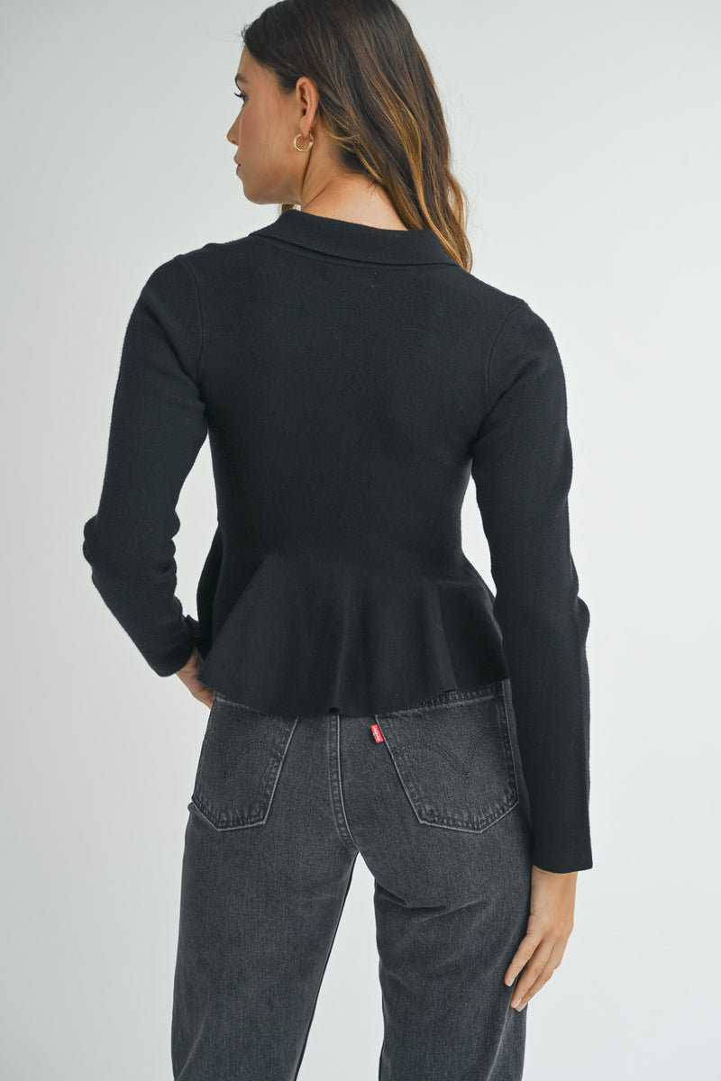 LOTTEE COLLARED PEPLUM KNIT SHIRT