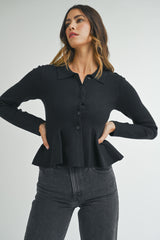 LOTTEE COLLARED PEPLUM KNIT SHIRT