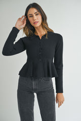 LOTTEE COLLARED PEPLUM KNIT SHIRT