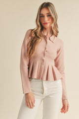 LOTTEE COLLARED PEPLUM KNIT SHIRT