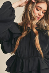 KAISLEY RUFFLE DETAIL LONG SLEEVES TOP