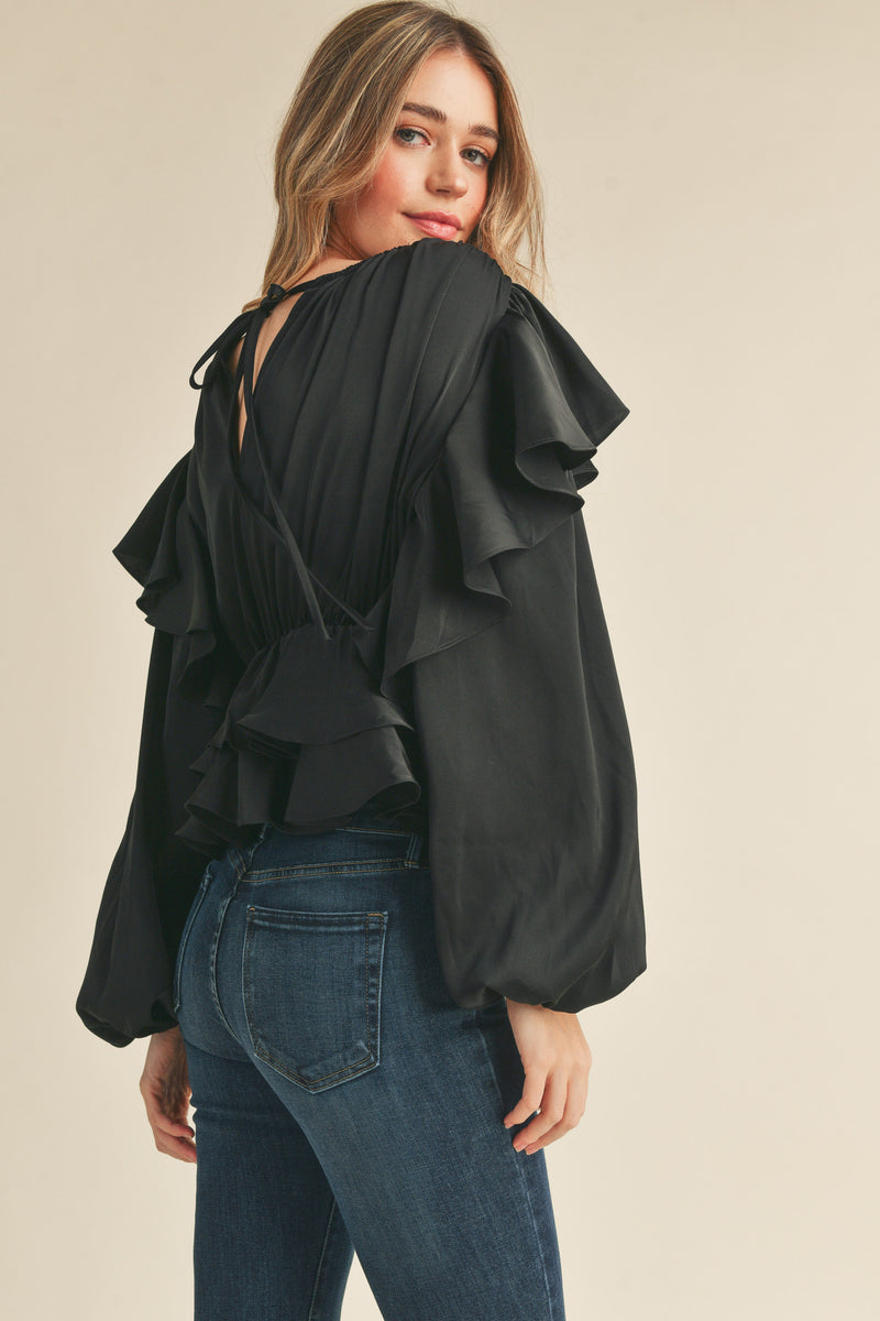 KAISLEY RUFFLE DETAIL LONG SLEEVES TOP