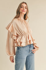 KAISLEY RUFFLE DETAIL LONG SLEEVES TOP