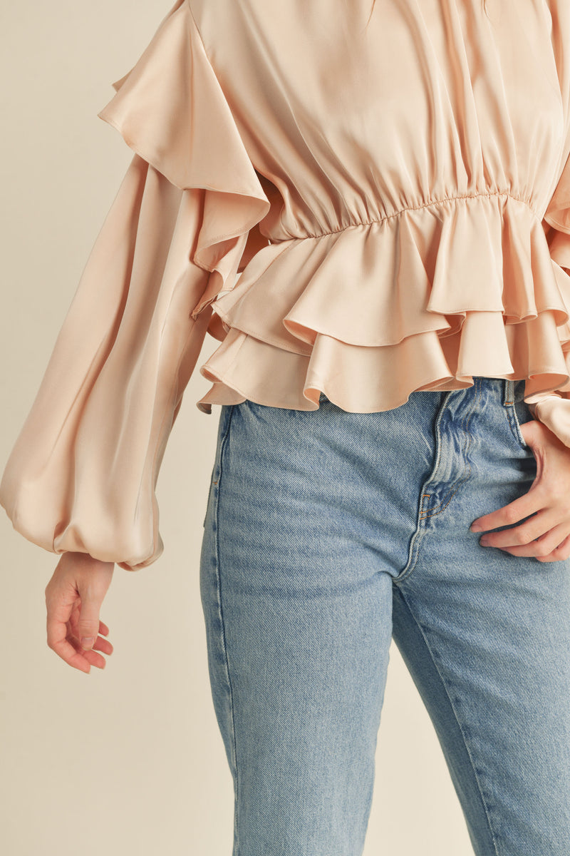 KAISLEY RUFFLE DETAIL LONG SLEEVES TOP