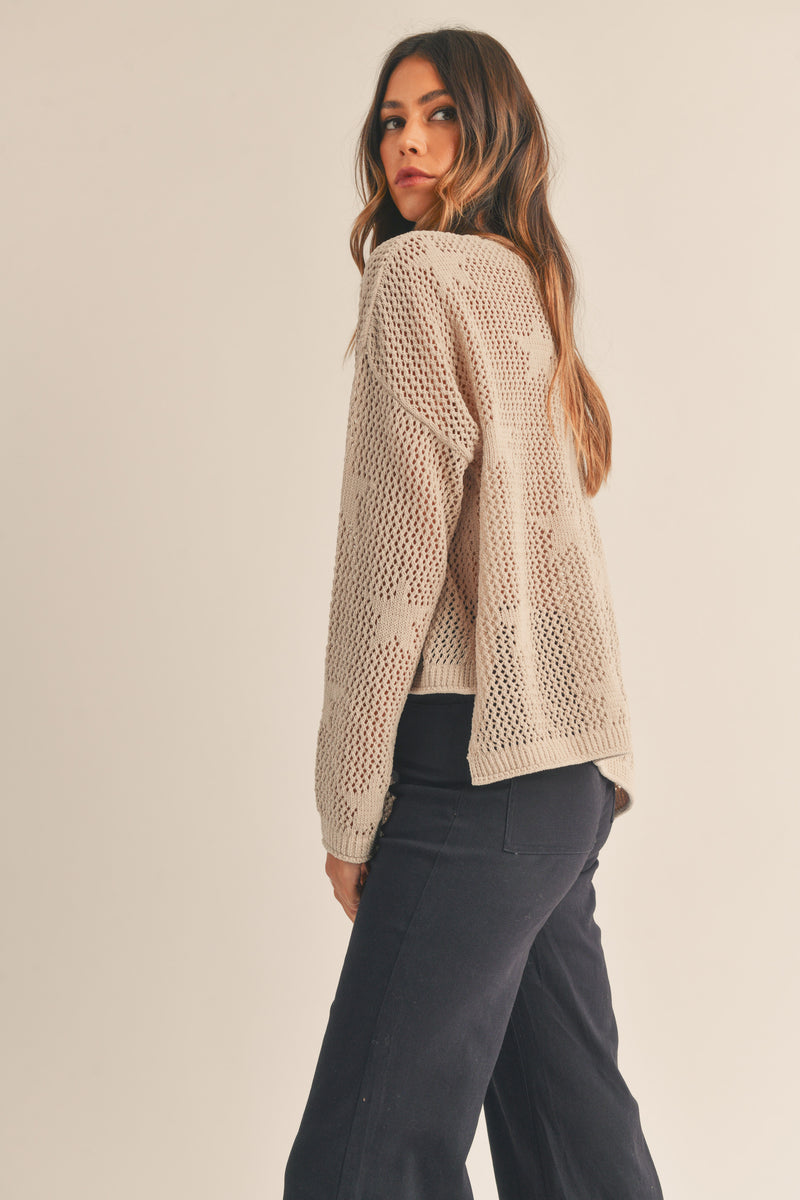 AINARA STAR PATTERN KNIT SWEATER