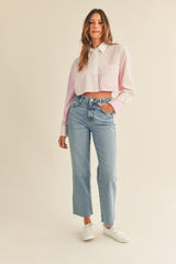 ZIA BUTTON DOWN STRIPE MIX CROP SHIRT