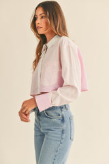 ZIA BUTTON DOWN STRIPE MIX CROP SHIRT