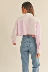 ZIA BUTTON DOWN STRIPE MIX CROP SHIRT