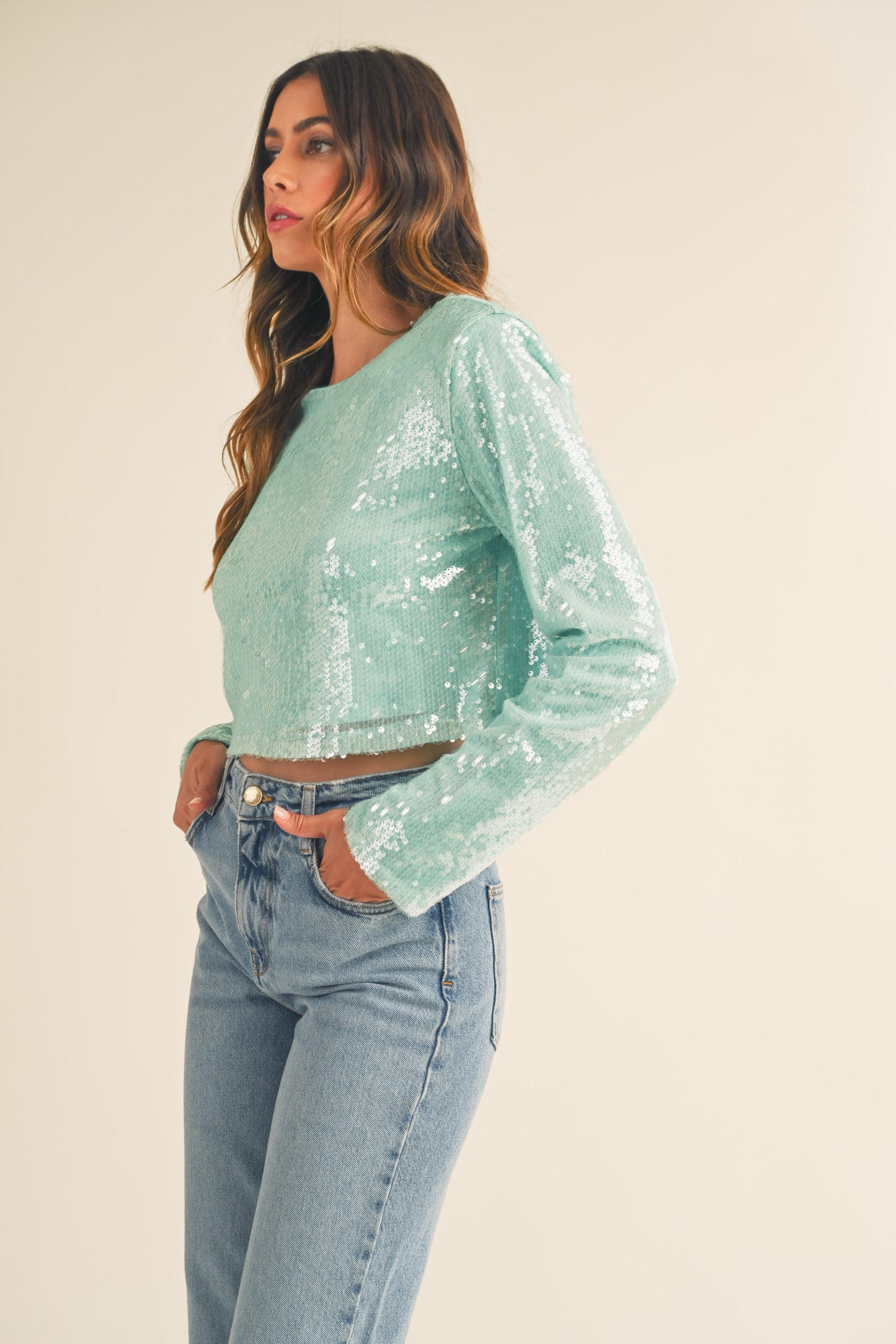 Mint green sequin top online