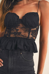 AMERIE LACE AND POPLIN CORSET TOP