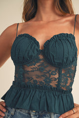 AMERIE LACE AND POPLIN CORSET TOP