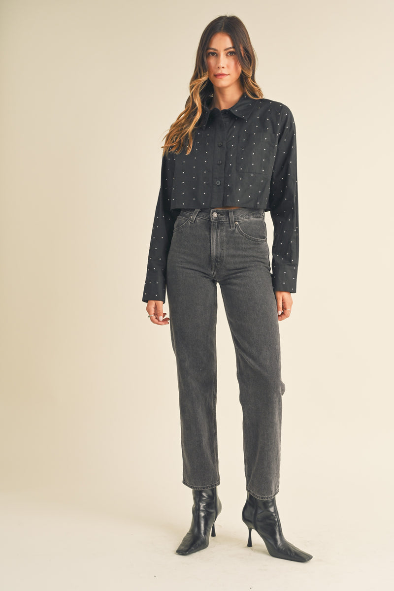 SANNE RHINESTONE BUTTON DOWN SHIRT