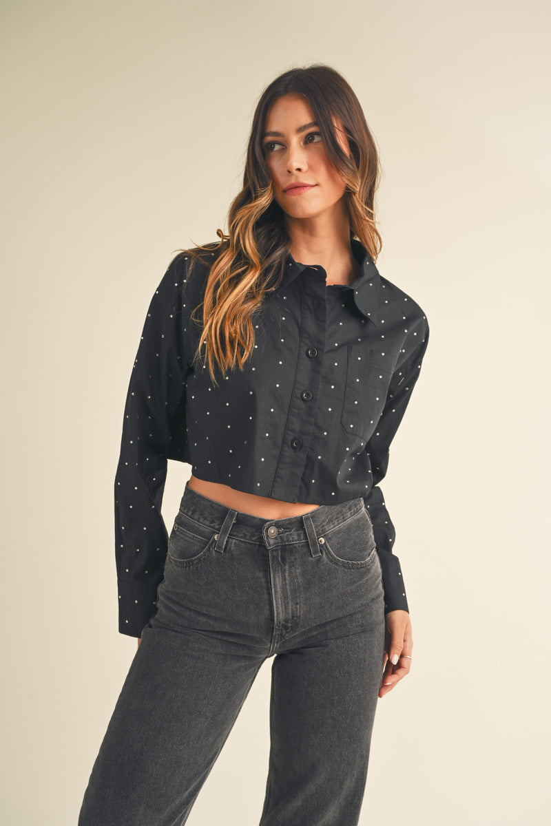 SANNE RHINESTONE BUTTON DOWN SHIRT