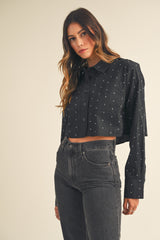 SANNE RHINESTONE BUTTON DOWN SHIRT