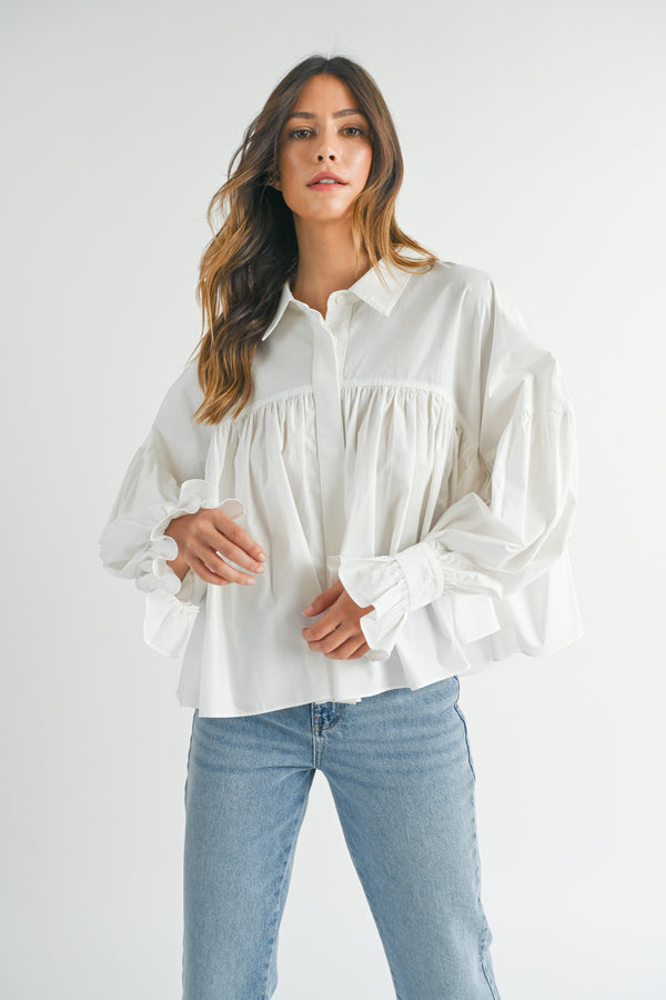 JARA GATHERED POPLIN SHIRT