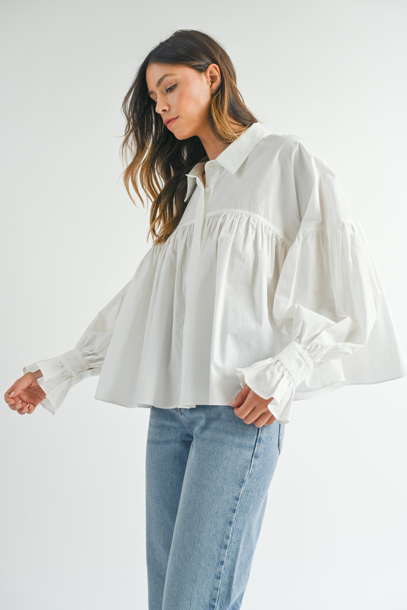 JARA GATHERED POPLIN SHIRT