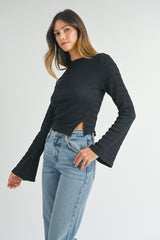 LENAO TEXTURED SIDE SLIT BOAT NECK TOP