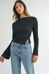 LENAO TEXTURED SIDE SLIT BOAT NECK TOP