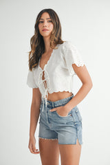 CHARLI EMBROIDERED CROP TOP