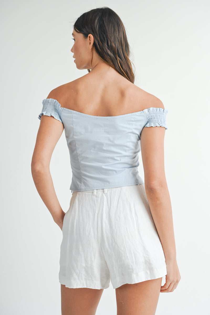 LIZETTE RUFFLED OFF SHOULDER CORSET TOP