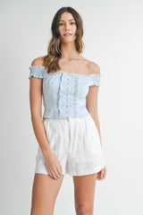 LIZETTE RUFFLED OFF SHOULDER CORSET TOP