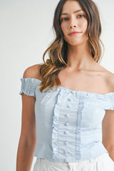 LIZETTE RUFFLED OFF SHOULDER CORSET TOP