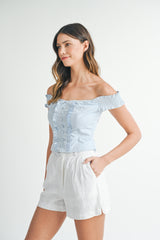 LIZETTE RUFFLED OFF SHOULDER CORSET TOP