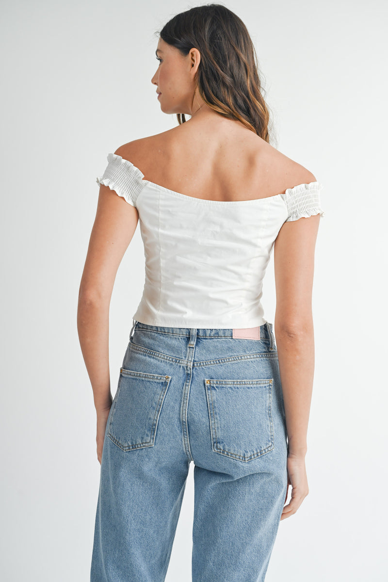 LIZETTE RUFFLED OFF SHOULDER CORSET TOP