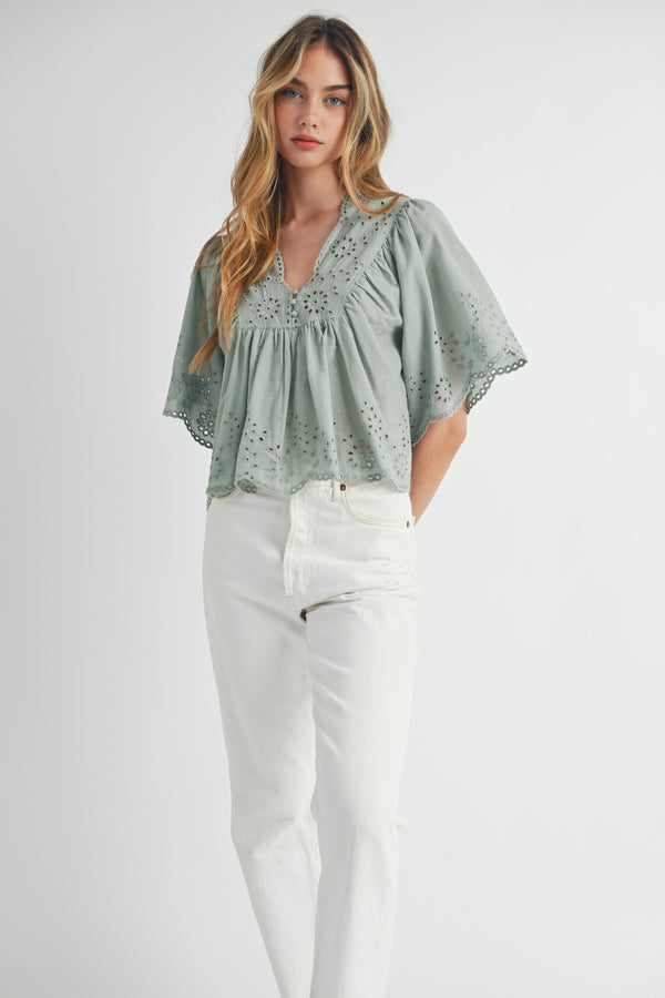 LINNEA EYELET DETAILING V NECKLINE TOP