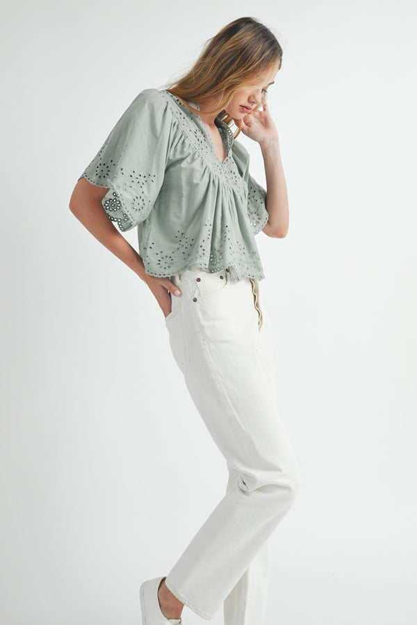 LINNEA EYELET DETAILING V NECKLINE TOP