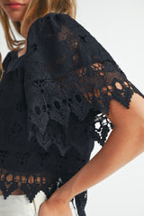 HELIOS SQUARE NECK CROCHET LACE TOP