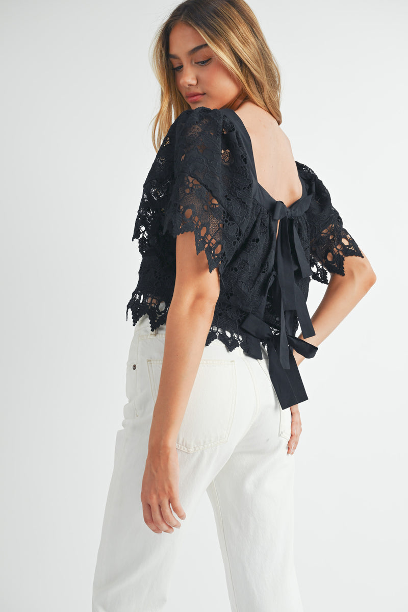 HELIOS SQUARE NECK CROCHET LACE TOP