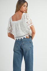 HELIOS SQUARE NECK CROCHET LACE TOP