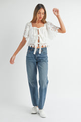 HELIOS SQUARE NECK CROCHET LACE TOP