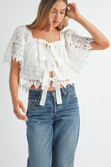 HELIOS SQUARE NECK CROCHET LACE TOP