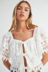 HELIOS SQUARE NECK CROCHET LACE TOP