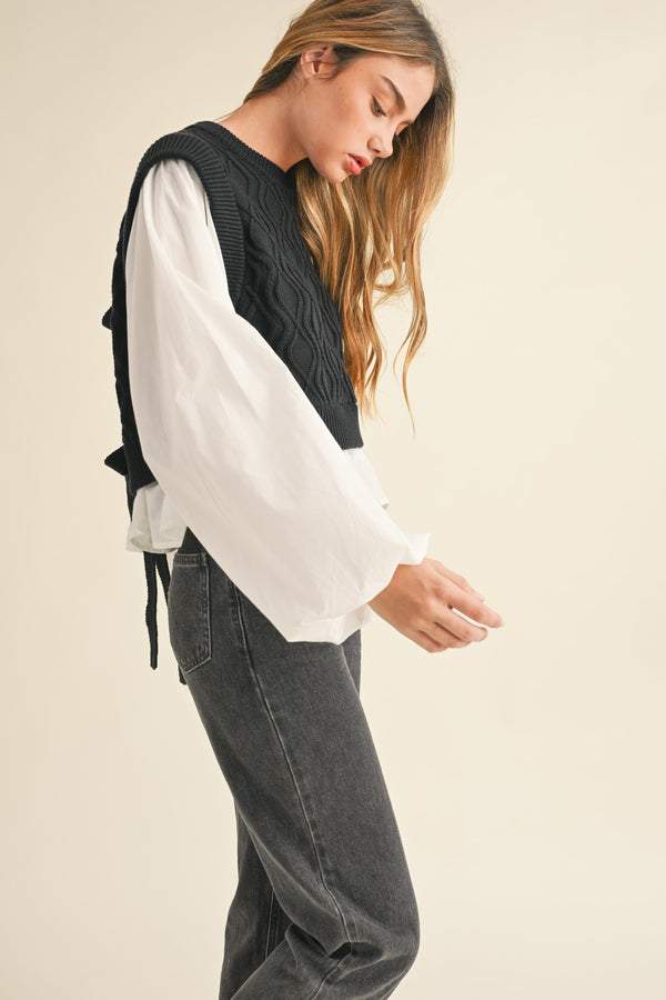 MURPHY KNIT WOVEN MIX BALLOON SLEEVE TOP