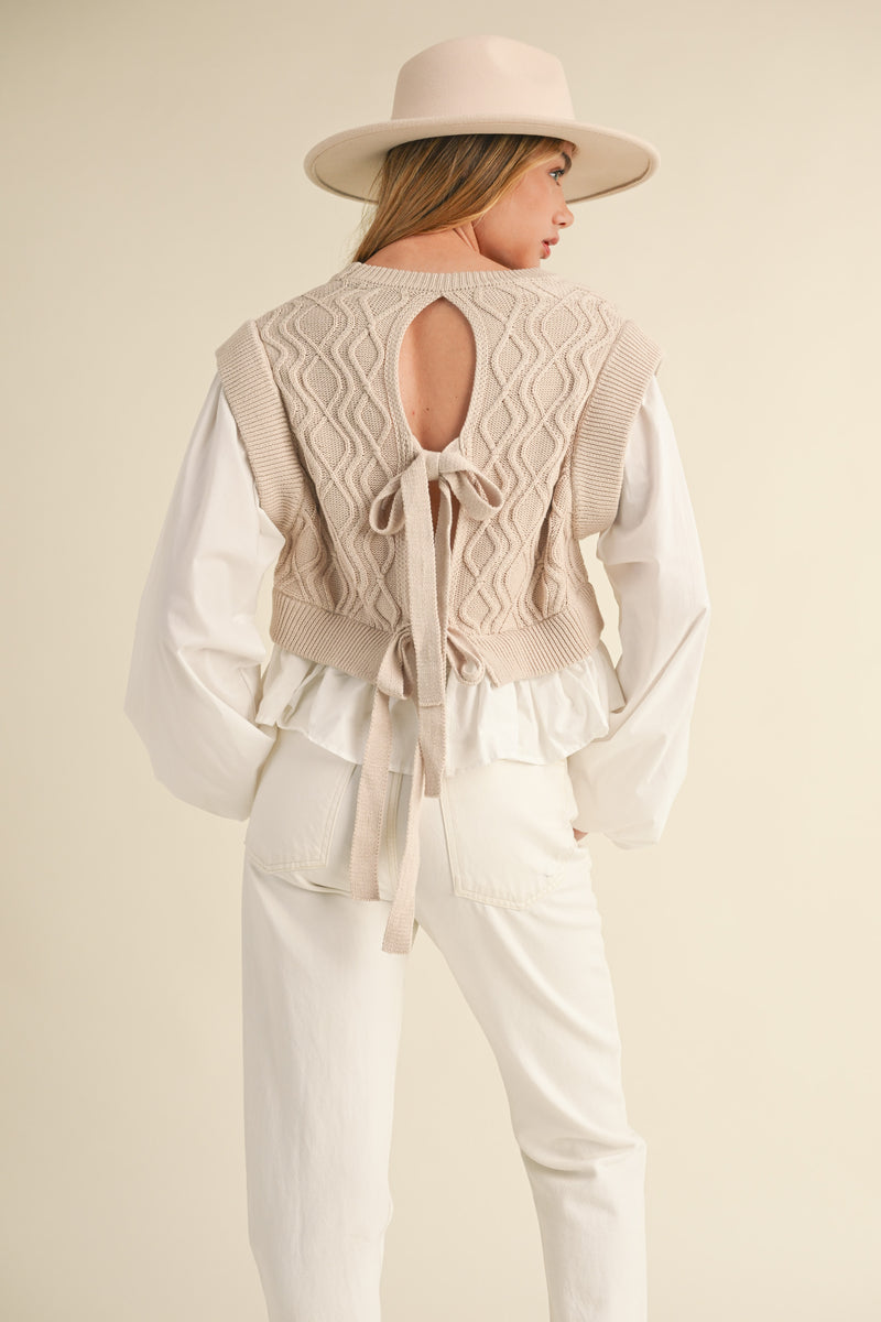 MURPHY KNIT WOVEN MIX BALLOON SLEEVE TOP