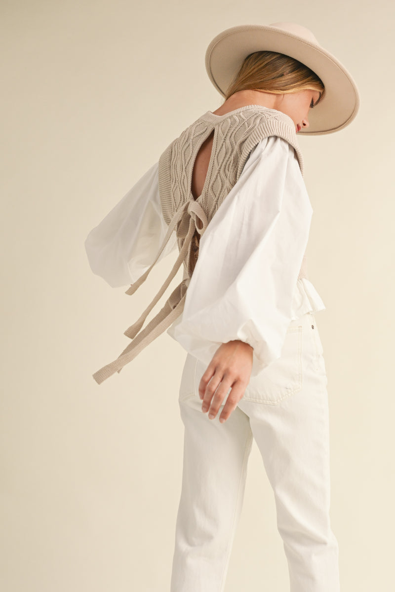MURPHY KNIT WOVEN MIX BALLOON SLEEVE TOP