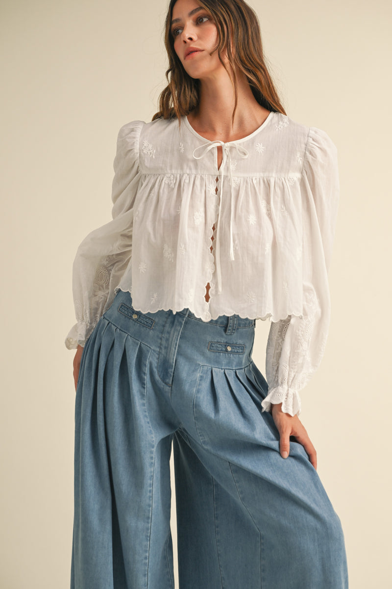 ALTHEA BALLOON BLOUSE WITH SCALLOP EDGE HEM