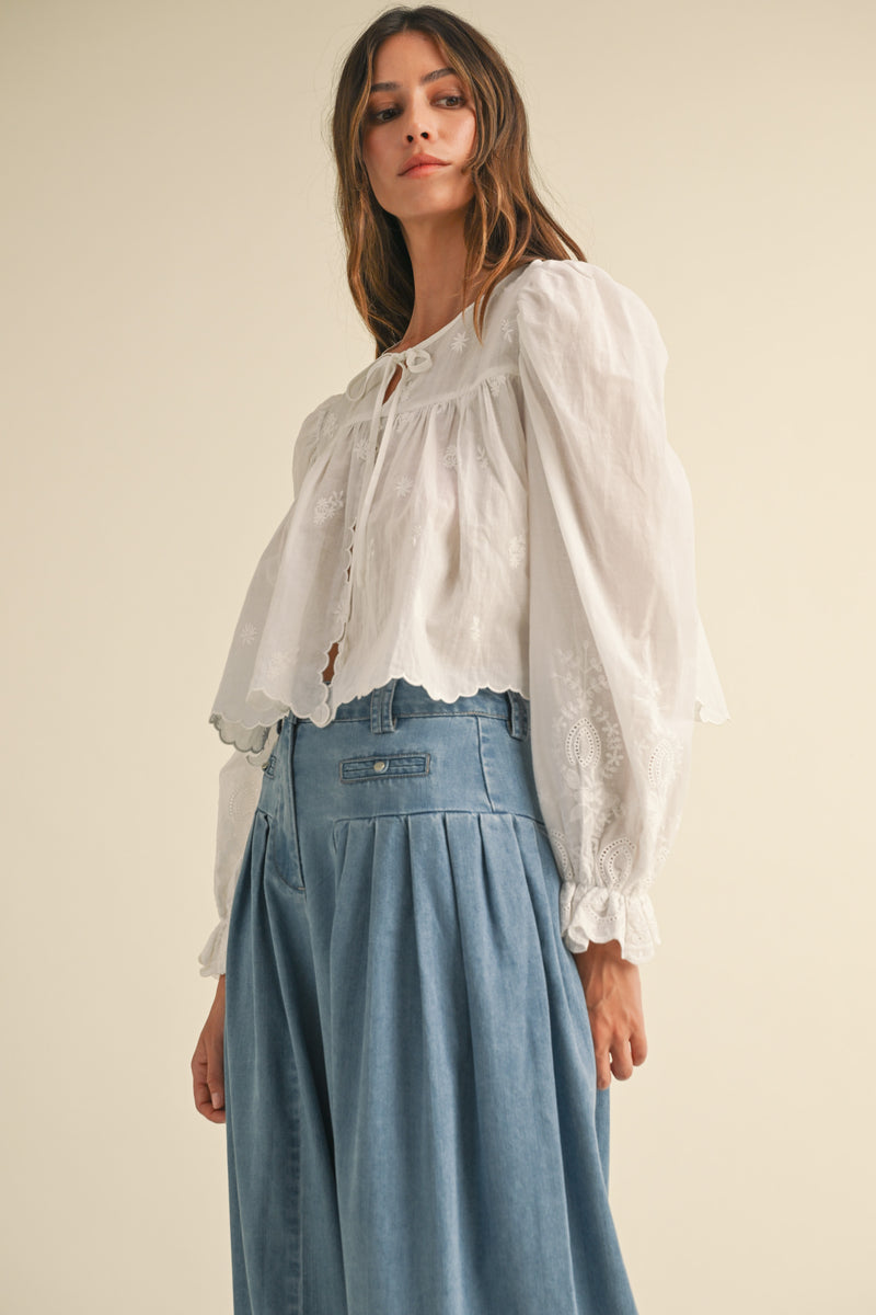 ALTHEA BALLOON BLOUSE WITH SCALLOP EDGE HEM